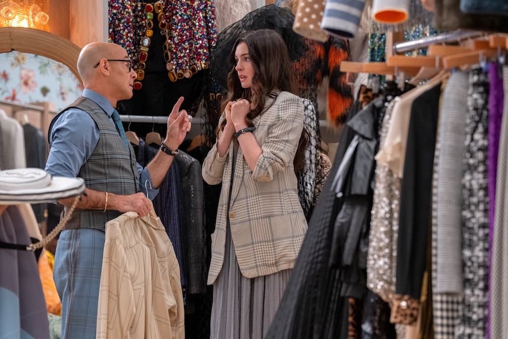 Stanley Tucci as Nigel Kipling and Anne Hathaway as Andy Sachs in 20th Century Studios' THE DEVIL WEARS PRADA 2.
